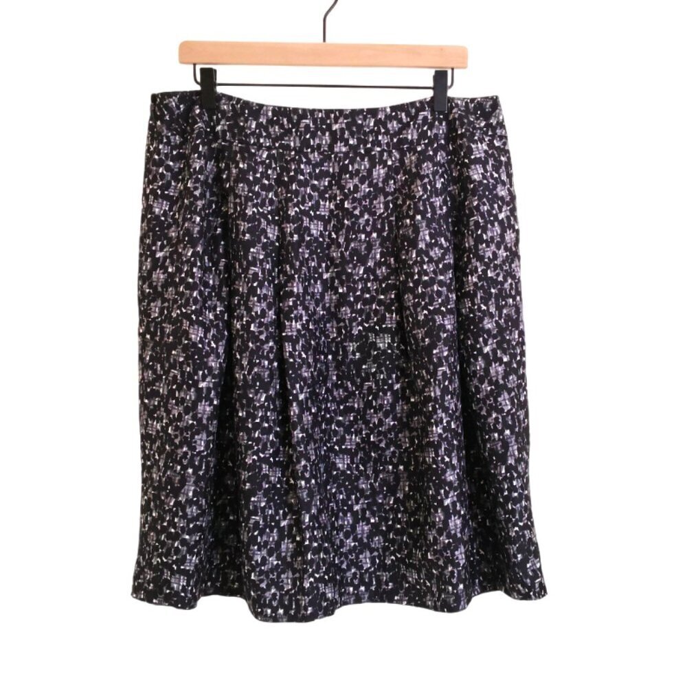 New JNY 100% Silk Dots A-Line Skirt Black/Gray Size 14